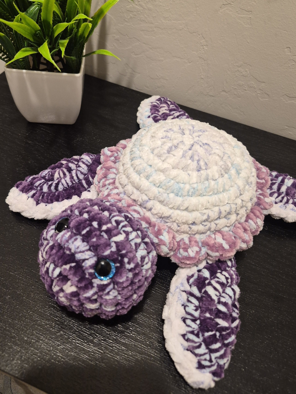 Handmade Plush Turtle  Purple & White